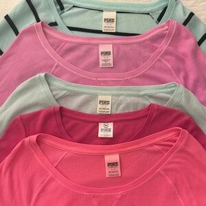 Bundle of 5 PINK Victoria's Secret Long Sleeve Waffle Tees - Assorted Colors